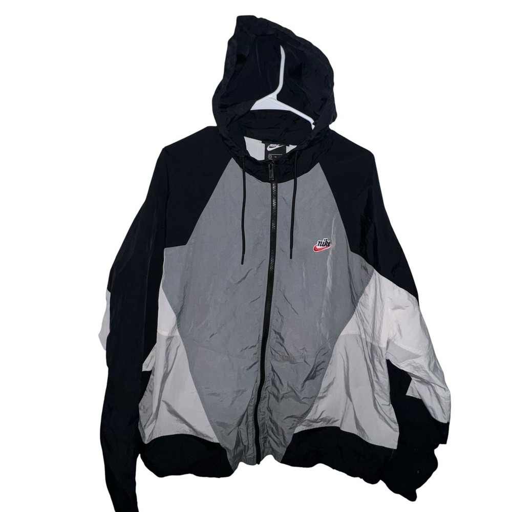 Nike Sportswear Windrunner Men's Hooded Jacket Black Gray Full Zip Size XL Nylon